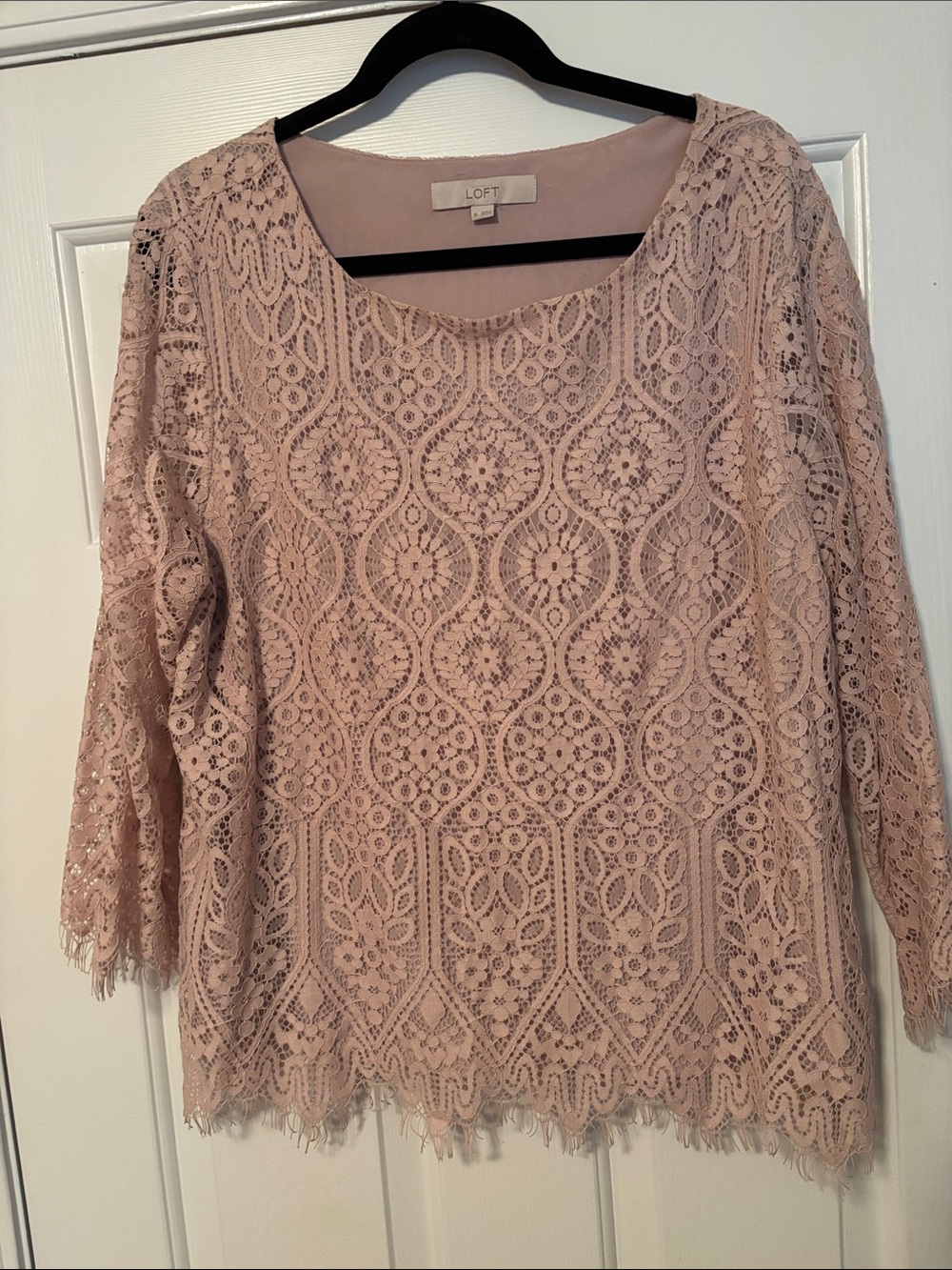 LOFT Women's Dusty Blush Lace Overlay Blouse. Fully lined bodice.